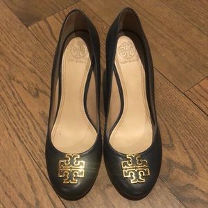 Tory Burch Wedge Logo Heel Navy Blue